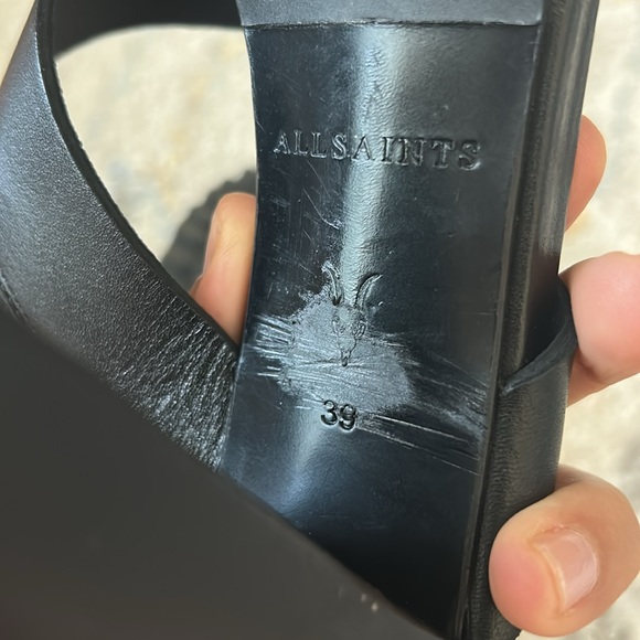 ALLSAINTS Women's Sienna Pointed Toe Black Leather High Heel Sandals - Picture 12 of 12